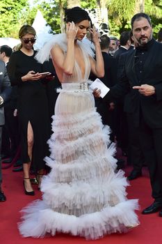 Голая грудь Кендалл Дженнер в абсолютно прозрачном наряде на Каннском кинофестивале фото #5