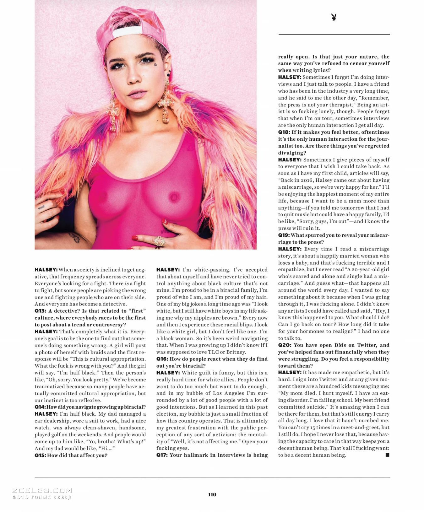 Голая грудь Холзи в прозрачном наряде для журнала Playboy, 2017.